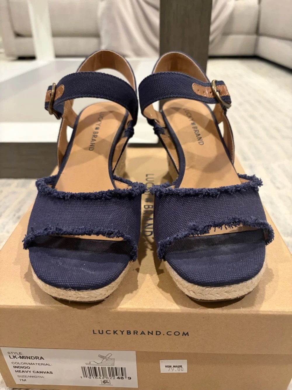 Lucky Brand Navy Canvas Espadrille Wedge Sandals - Picture 2 of 6